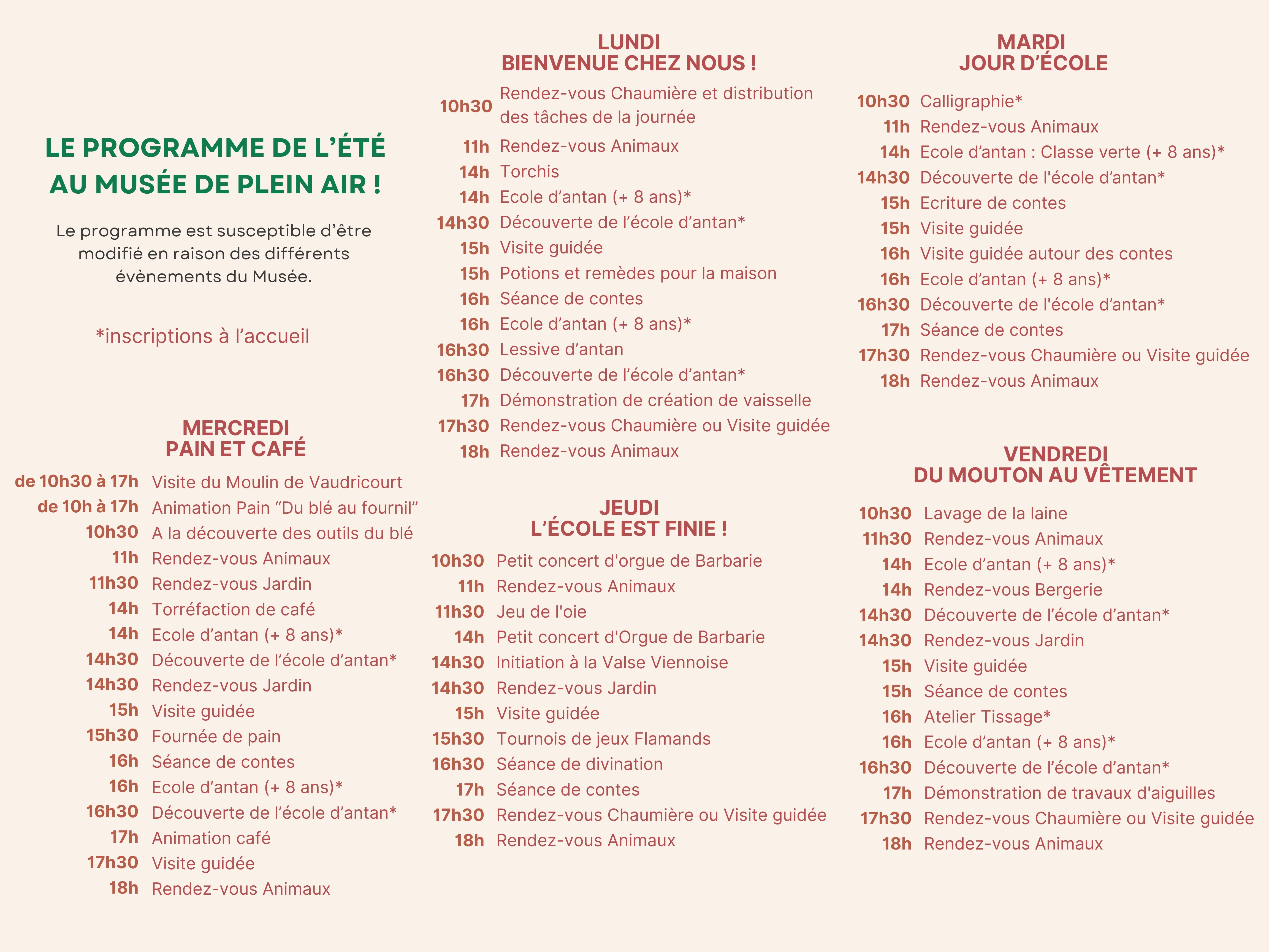 programme d'été