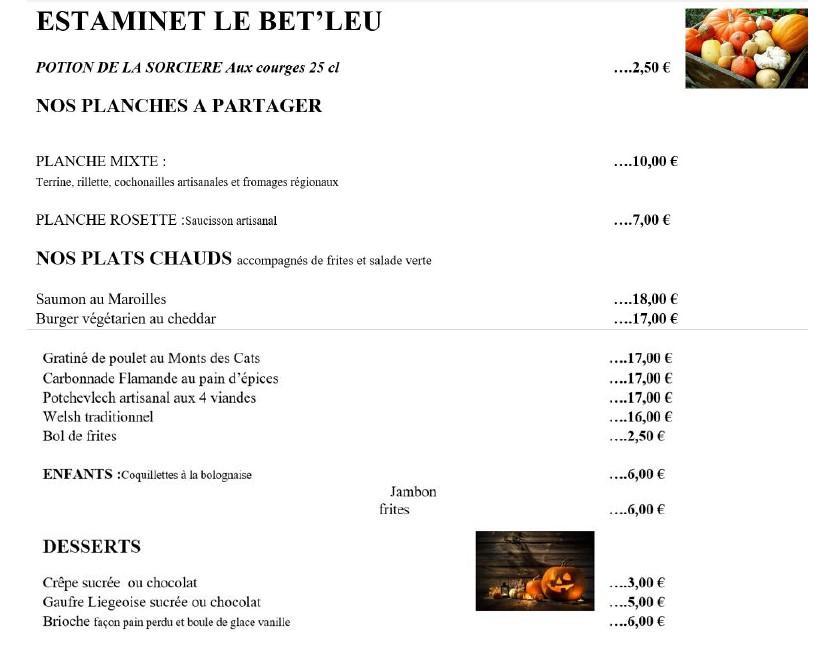 Menu Estaminet